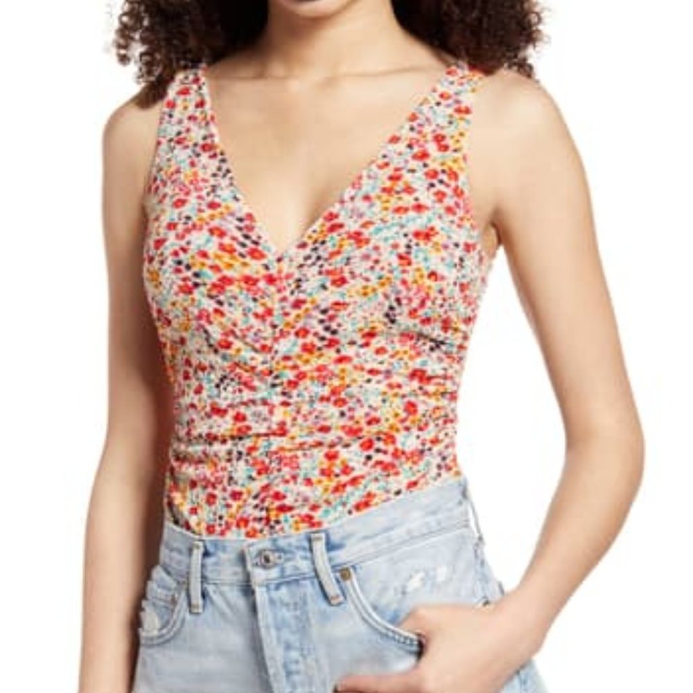 Leith Sleeveless Ruched V-Neck Bodysuit